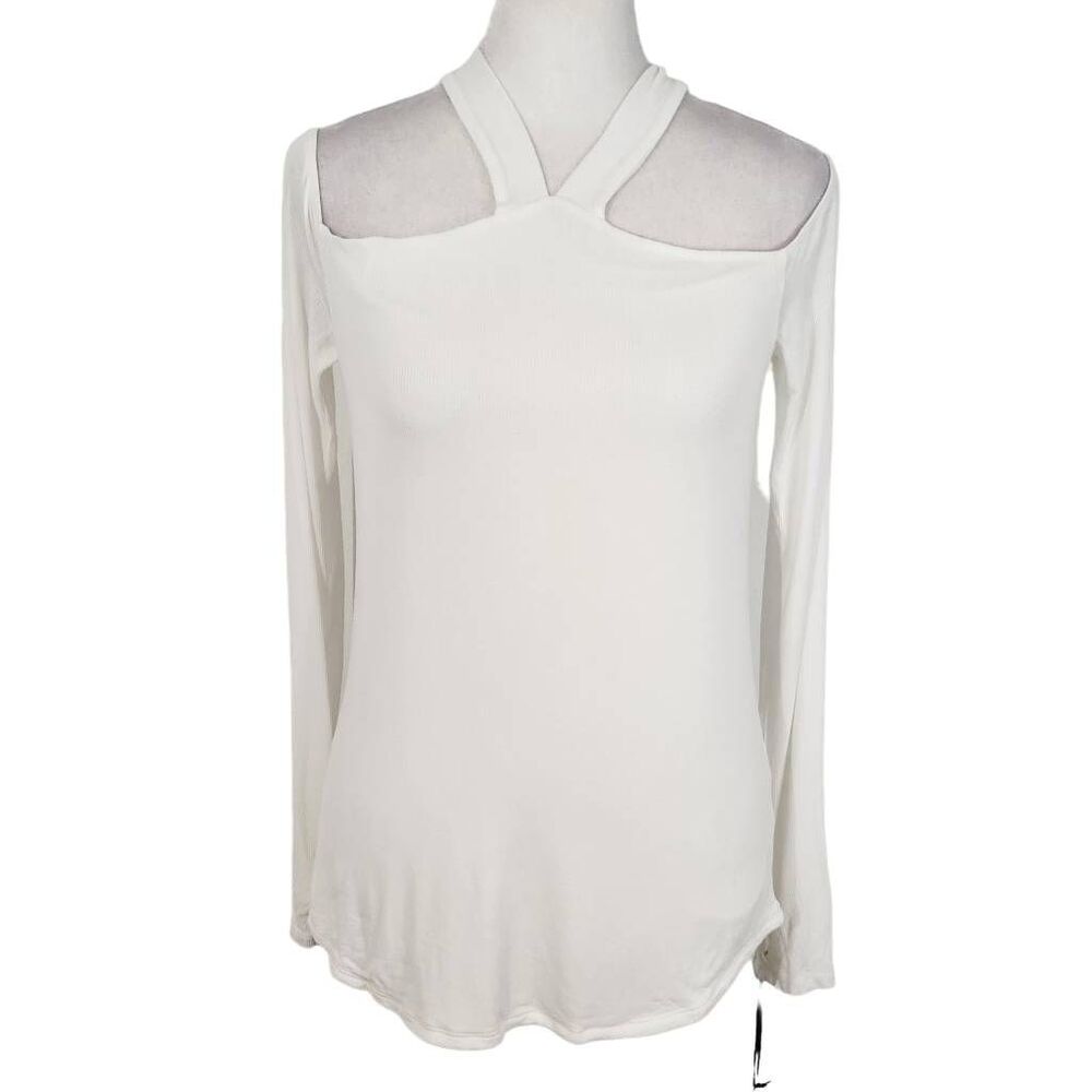 Michael Lauren White Ribbed Knit Cutout Top NWT Size Small White Knit Top